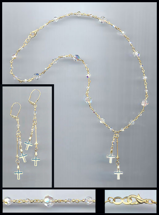 Aurora Borealis Cross Necklace Set