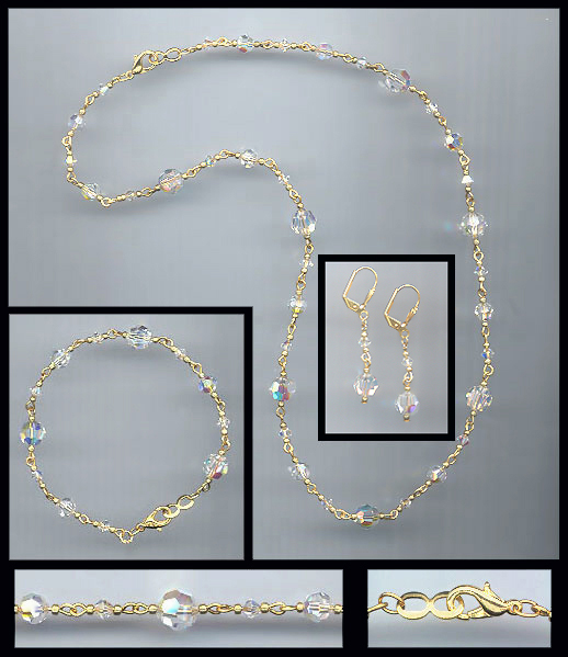 Swarovski Aurora Borealis Necklace Bracelet Earring Set