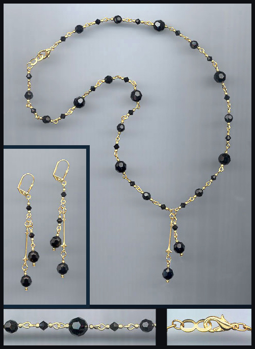 Swarovski Jet Black Crystal Drop Necklace Set