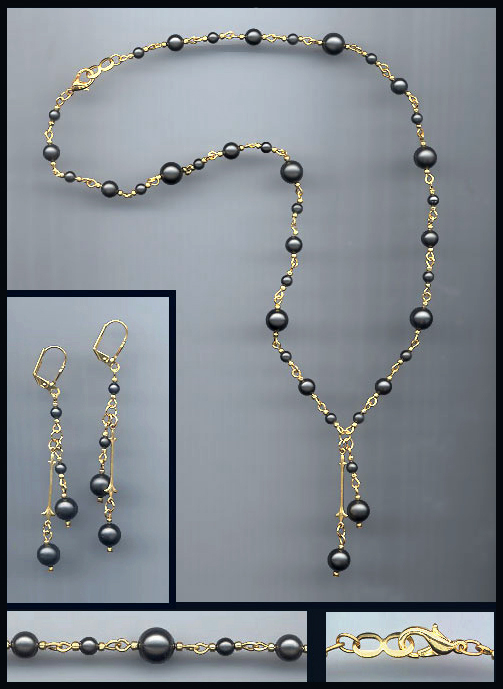 Swarovski Black Crystal Pearl Crystal Drop Necklace Set