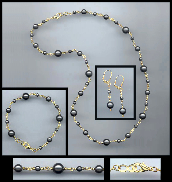 Swarovski Black Crystal Pearl Crystal Necklace Set