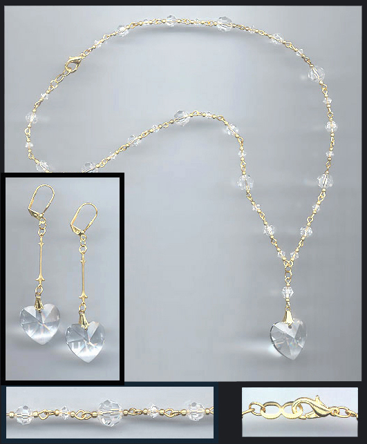 Large Crystal Heart Necklace Set