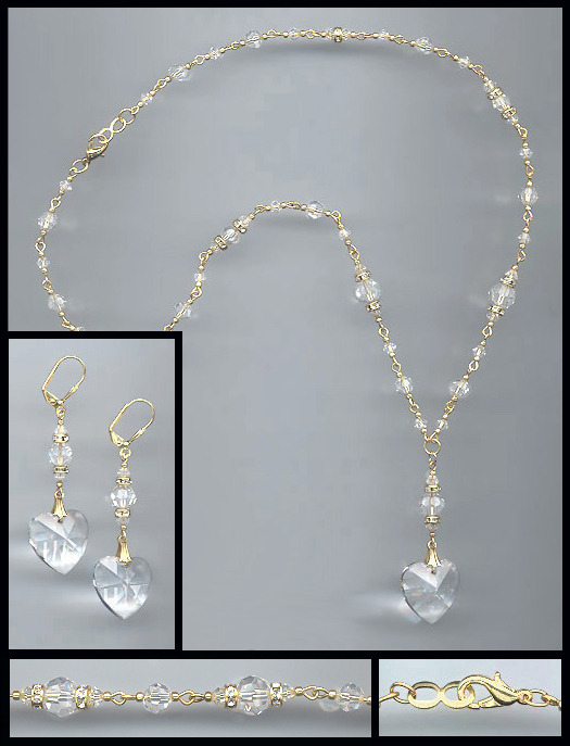 Large Crystal Heart Necklace Set