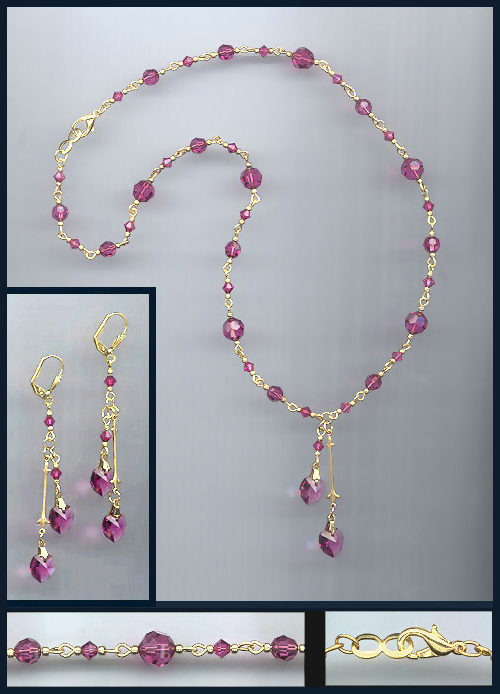 Swarovski Fuchsia Pink Heart Necklace Set