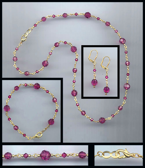 Swarovski Fuchsia Pink Crystal Necklace Set