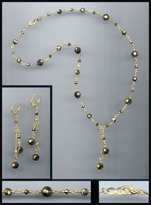 Swarovski Antique Gold Crystal Drop Necklace Set