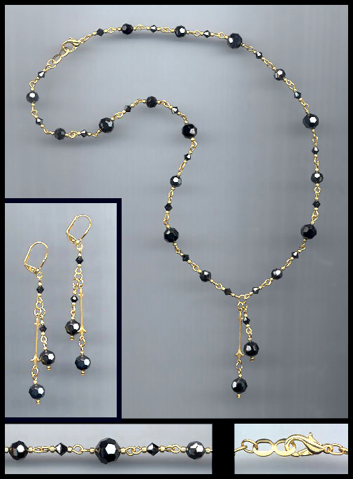 Swarovski Hematite Crystal Drop Necklace Set