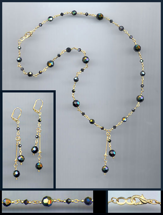 Swarovski Jet Aurora Crystal Drop Necklace Set