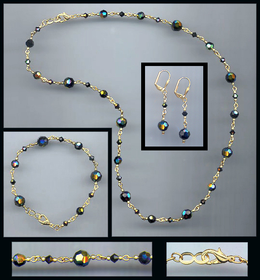 Swarovski Jet Aurora Crystal Necklace Set