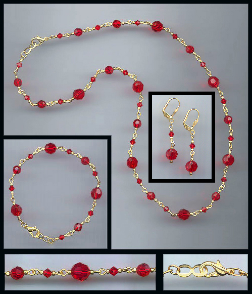 Swarovski Bright Red Necklace Bracelet Earring Set