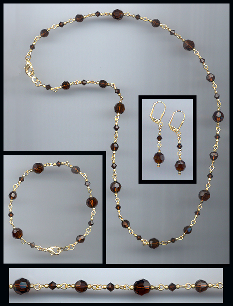 Swarovski Mocca Brown Necklace Bracelet Earring Set
