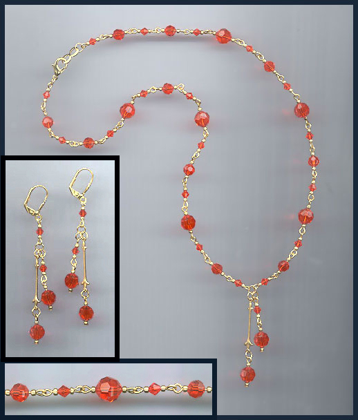 Swarovski Orange Necklace Bracelet Earring Set