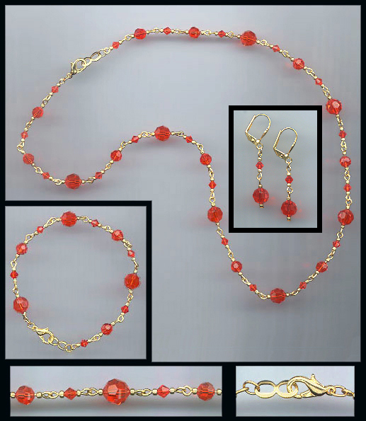 Swarovski Orange Necklace Bracelet Earring Set