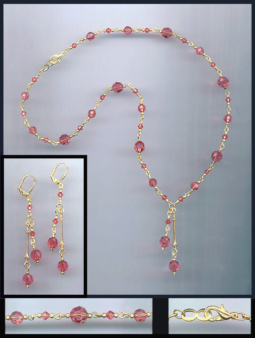 Coral Crystal Drop Necklace Set