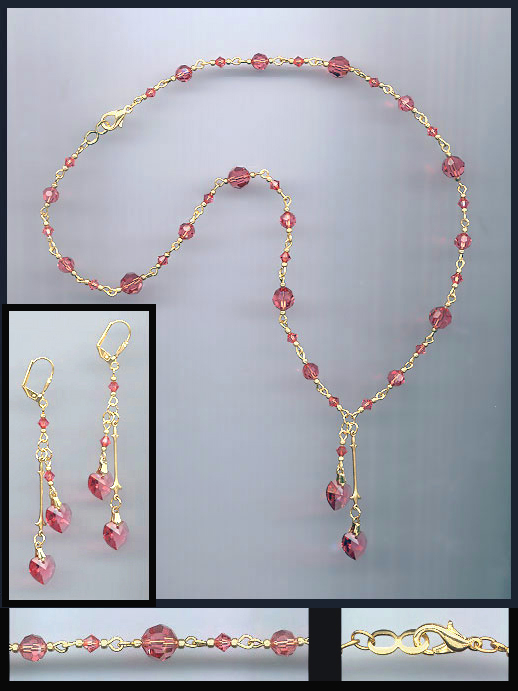 Swarovski Coral Peach Double Crystal Heart Necklace