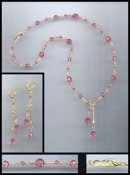 Swarovski Rose Pink Crystal Drop Necklace Set