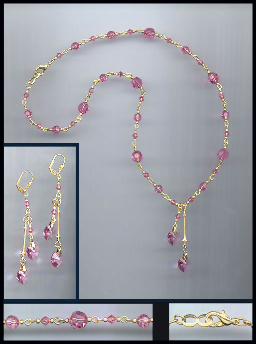 Swarovski Rose Pink Heart Necklace Set