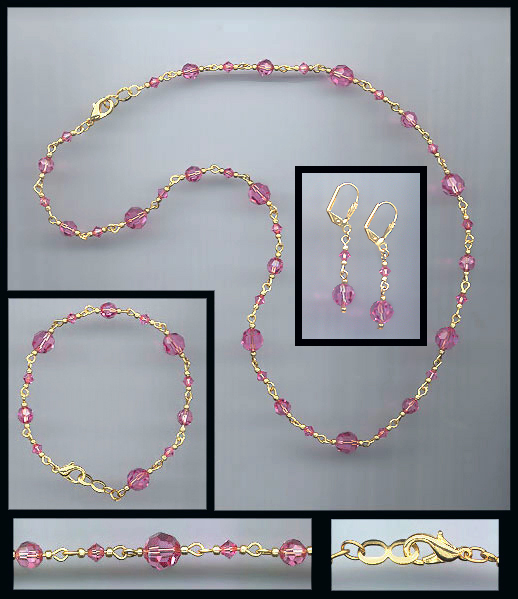 Swarovski Rose Pink Crystal Necklace Set