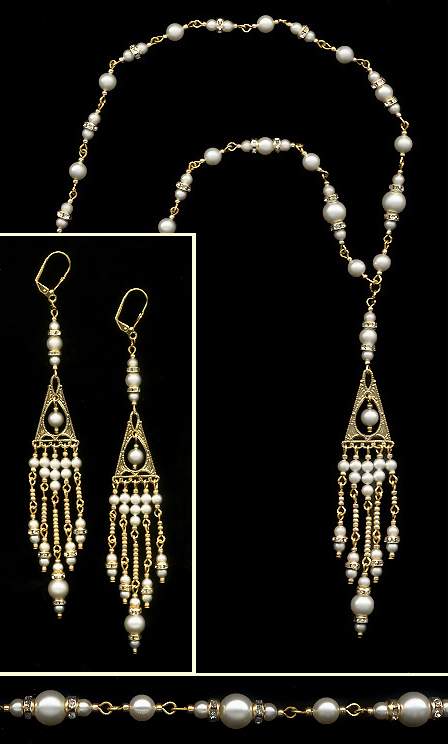 Deco Style Swarovski Cream Pearl Necklace Set