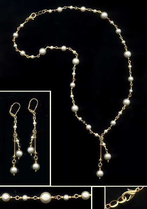 Swarovski Cream Faux Pearl Crystal Drop Necklace Set
