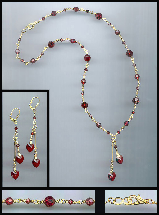 Swarovski Ruby Red Double Crystal Heart Necklace