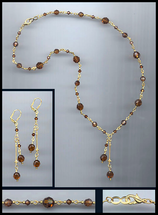 Swarovski Coffee Brown Crystal Drop Necklace Set
