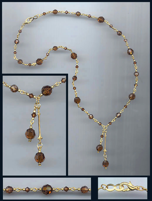 Coffee Brown  Double Drop Crystal Necklace