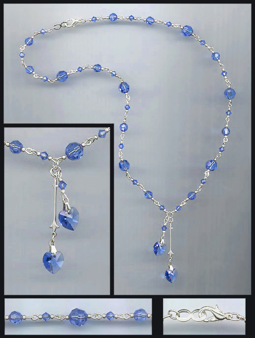 Sapphire Blue Double Crystal Heart Necklace