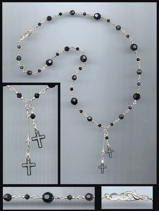 Black Frosted Crystal Cross Necklace