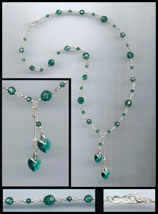 Emerald Green Double Crystal Heart Necklace