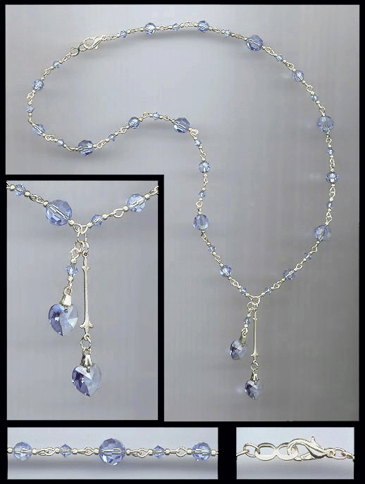 Light Blue Double Crystal Heart Necklace