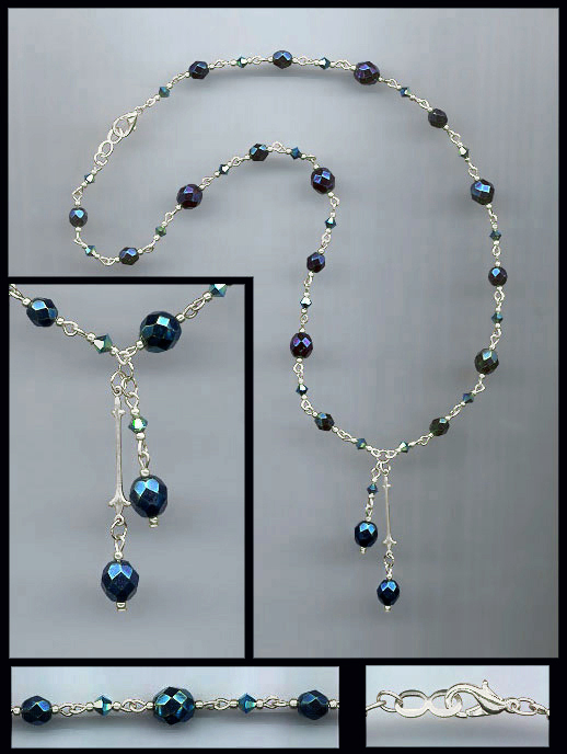 Midnight Blue Double Drop Crystal Necklace