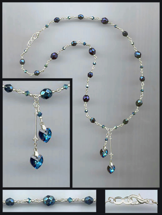 Midnight Blue Double Crystal Heart Necklace
