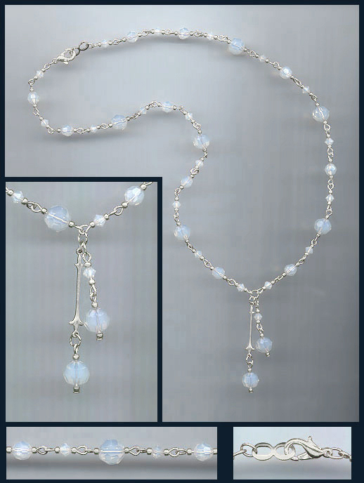 White Opal Double Drop Crystal Necklace