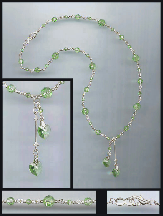 Peridot Green Double Crystal Heart Necklace