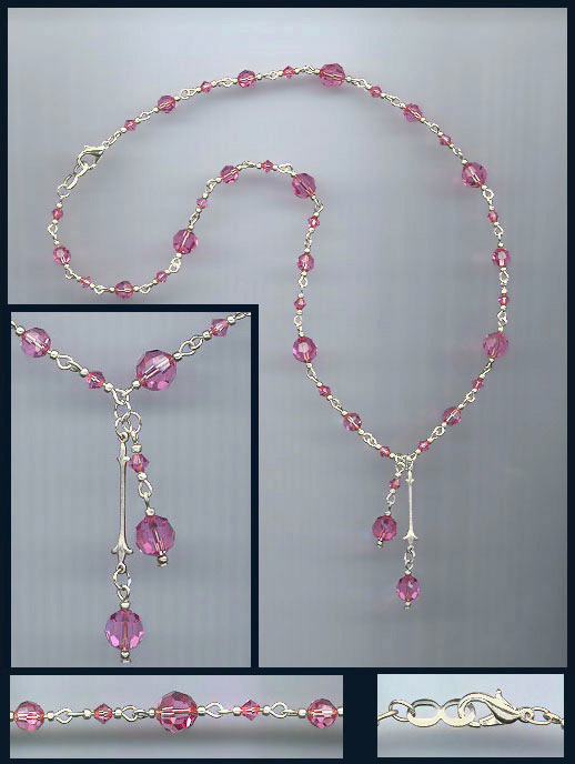 Rose Pink Double Drop Crystal Necklace