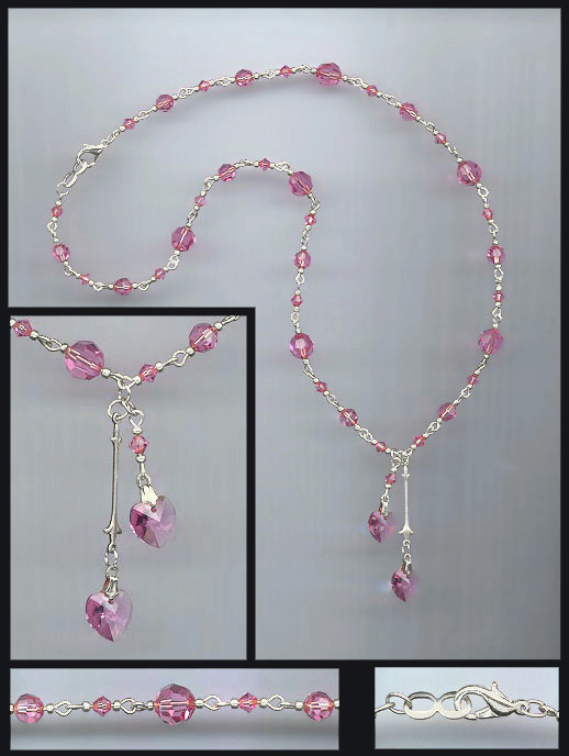 Rose Pink Double Crystal Heart Necklace
