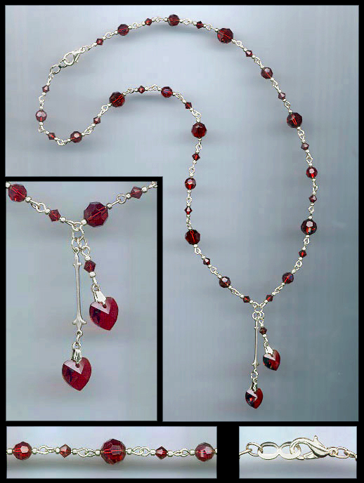 Ruby Red Double Crystal Heart Necklace