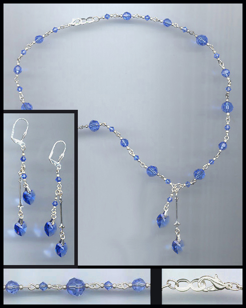 Swarovski Sapphire Blue Double Crystal Heart Necklace