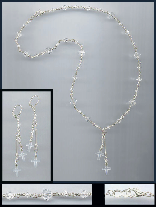 Swarovski Double Frosted Clear Crystal Cross Necklace
