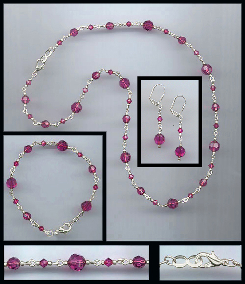 Swarovski Fuchsia Pink Crystal Necklace Set