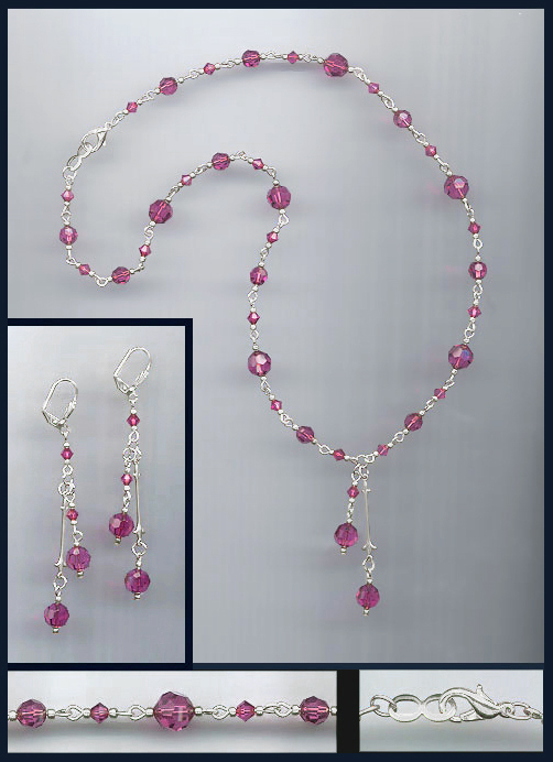 Swarovski Fuchsia Pink Crystal Drop Necklace Set