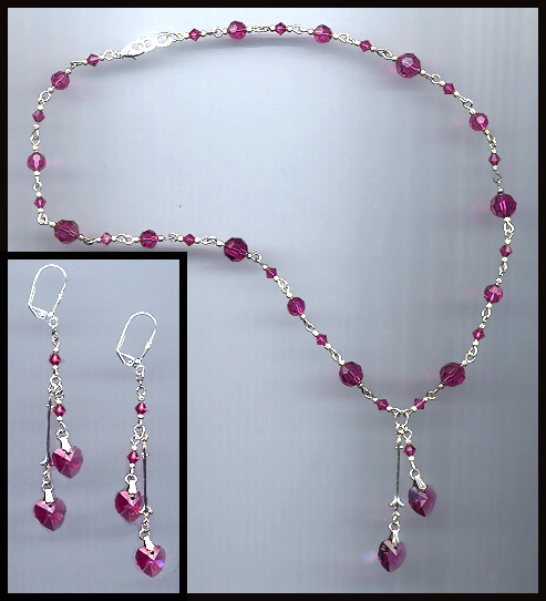 Swarovski Fuchsia Pink Heart Necklace Set
