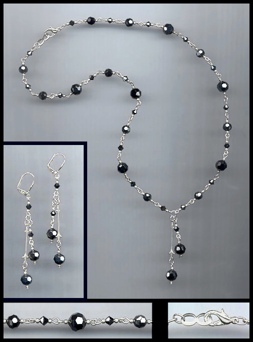 Swarovski Hematite Crystal Drop Necklace Set