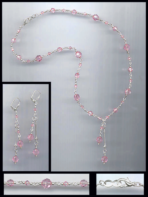 Swarovski Light Pink Crystal Drop Necklace Set