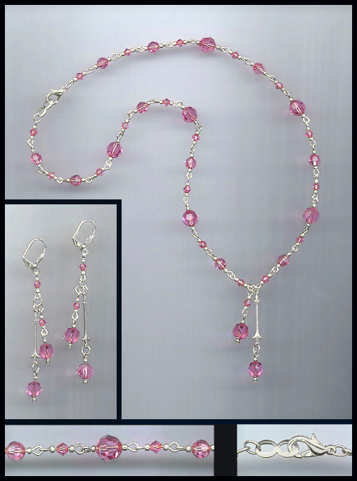 Swarovski Rose Pink Crystal Drop Necklace Set