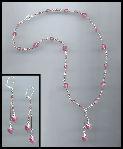 Swarovski Rose Pink Double Crystal Heart Necklace