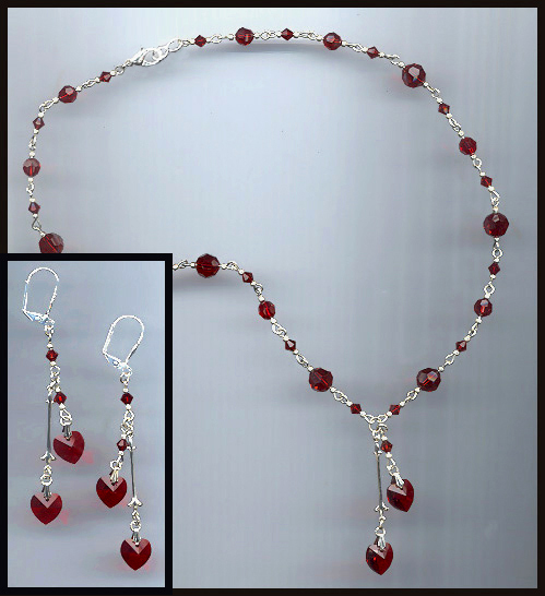 Swarovski Fuchsia Pink Double Crystal Heart Necklace