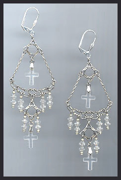Clear Crystal Cross Earrings
