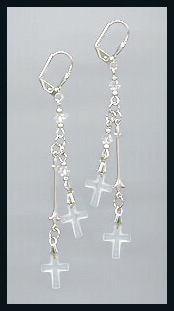 Clear Double Cross Earrings